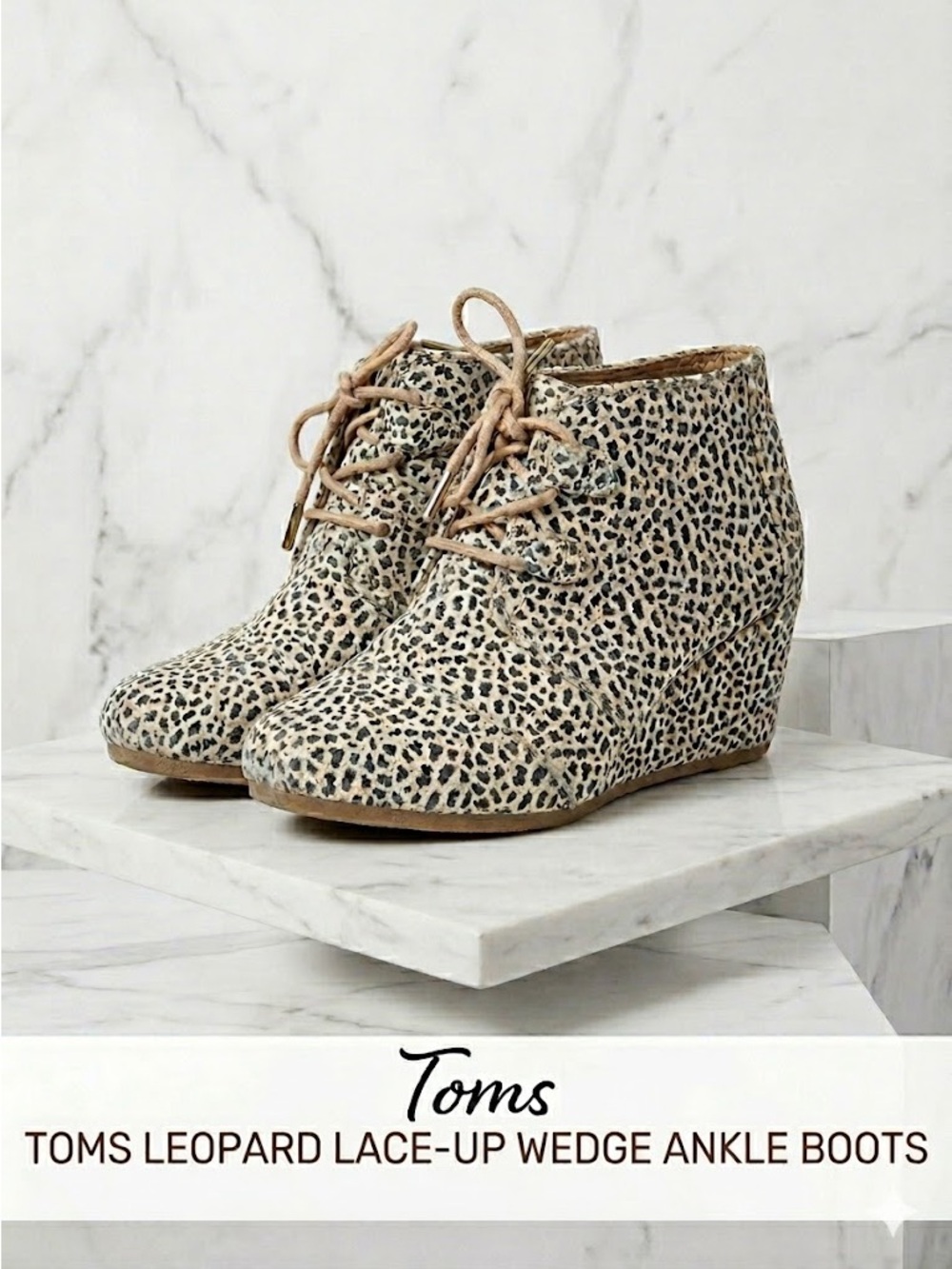 Toms Leopard Lace-Up Wedge Ankle Boots Size 8.5